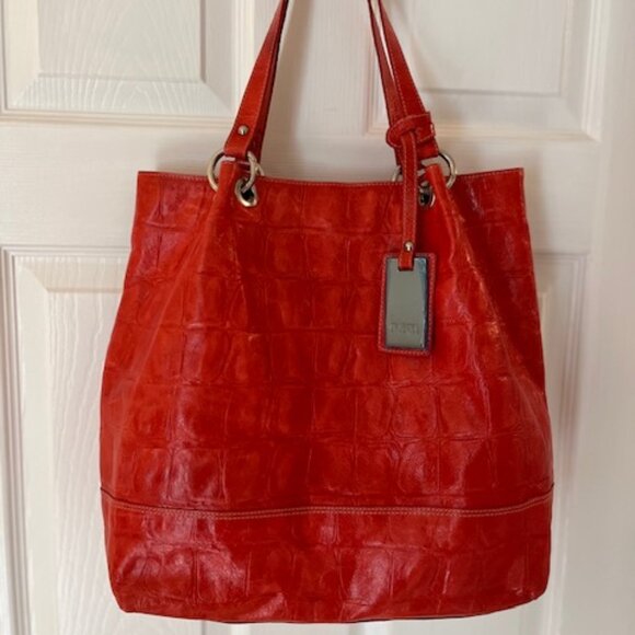 CLAUDIA FIRENZE | Red Croc Embossed Leather Satchel Tote Shoulder bag - Picture 10 of 15